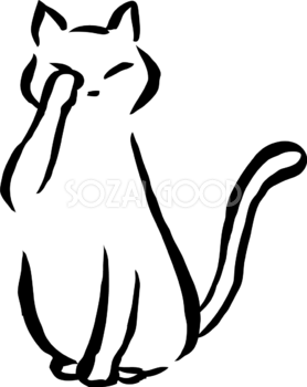顔を洗うポーズの白猫 かわいい猫(ネコ) イラスト無料 フリー86934