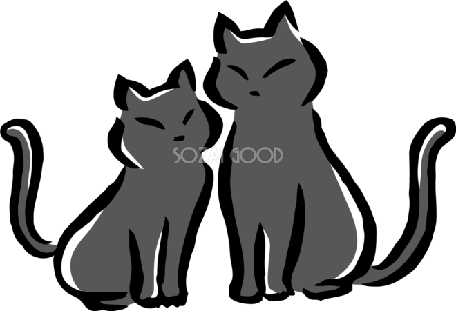 寄り添うポーズの２匹の黒猫 かわいい猫 ネコ イラスト無料 フリー 素材good