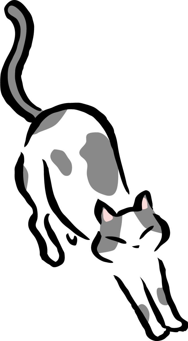 体を伸ばすポーズのグレーのブチ猫 かわいい猫(ネコ) イラスト無料 フリー86937に写真・文字を入れる