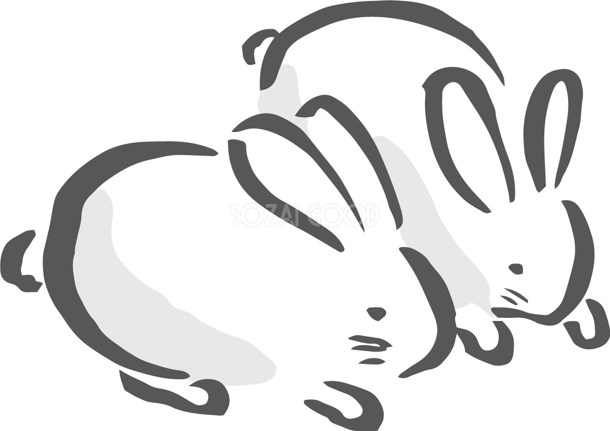 寄り添ってうずくまる2羽のかわいい うさぎ 筆描き風ビジネス2023 卯年イラスト無料 フリー86972
