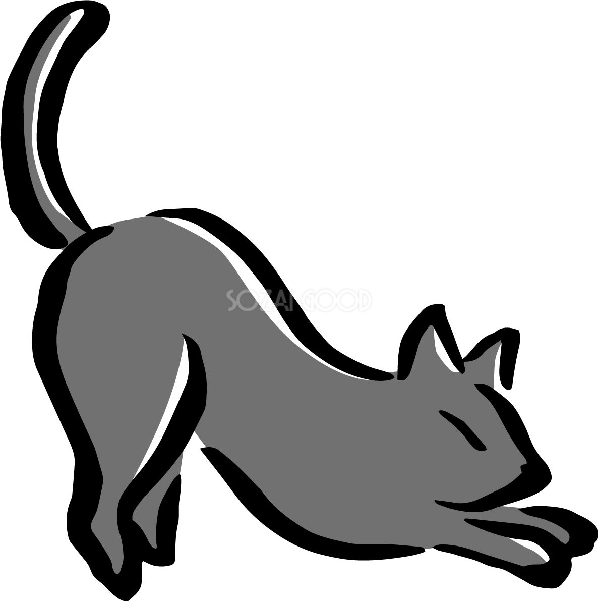 横向きで体を伸ばす黒猫 かわいいネコのイラスト無料 フリー86989