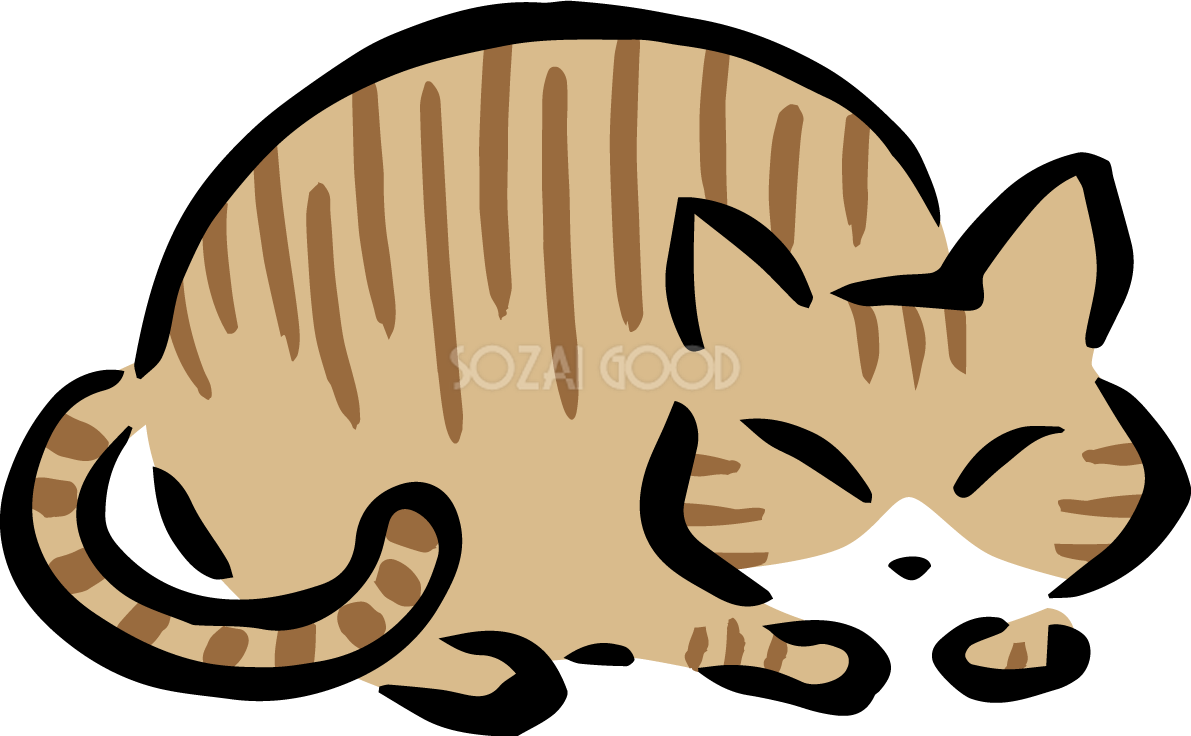 丸くなって眠るトラ猫 かわいいネコのイラスト無料 フリー86990