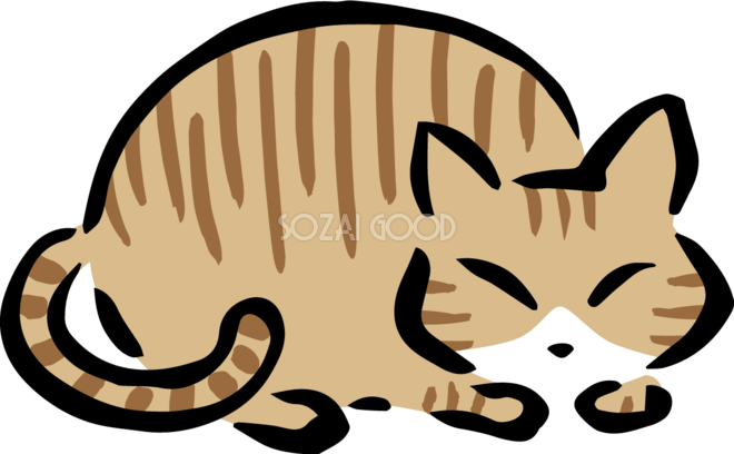 丸くなって眠るトラ猫 かわいいネコのイラスト無料 フリー 素材good