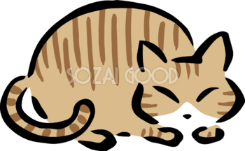 丸くなって眠るトラ猫 かわいいネコのイラスト無料 フリー86990