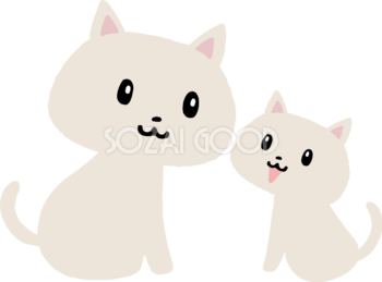 見つめ合う親子の白猫 かわいいネコのイラスト無料 フリー86992