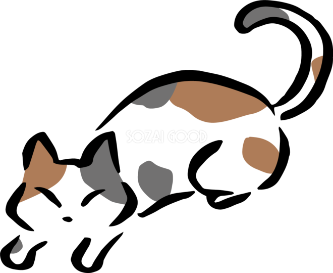 前足を伸ばして寝そべる三毛猫 かわいいネコのイラスト無料 フリー 素材good
