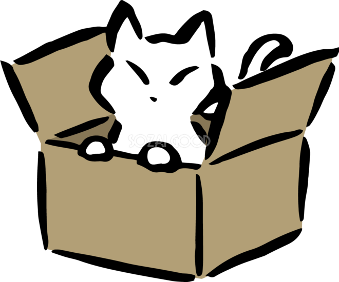 段ボール箱に入った白猫 かわいいネコのイラスト無料 フリー86999 素材Good