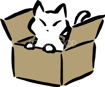 段ボール箱に入った白猫 かわいいネコのイラスト無料 フリー86999