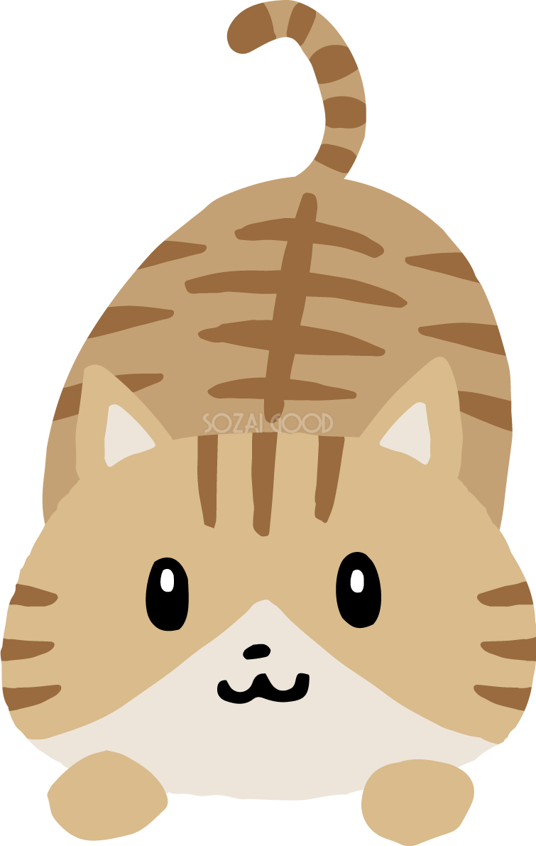伏せてこちらを見るトラ猫 かわいいネコのイラスト無料 フリー87000