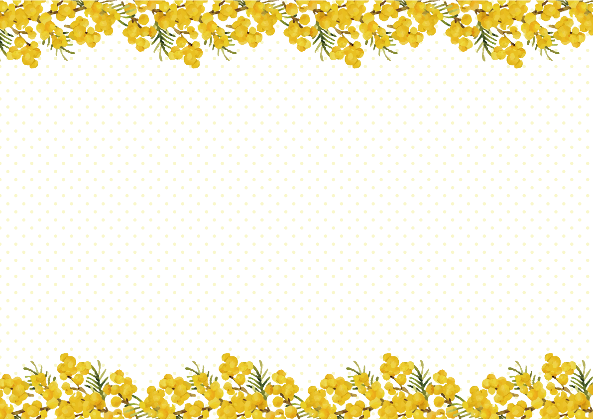 ドット柄と上下にミモザ フレーム枠 背景イラスト無料 フリー87003に写真・文字を入れる