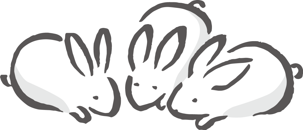顔を寄せ合う3羽のかわいい うさぎ 筆描き風ビジネス2023 卯年イラスト無料 フリー87061に写真・文字を入れる