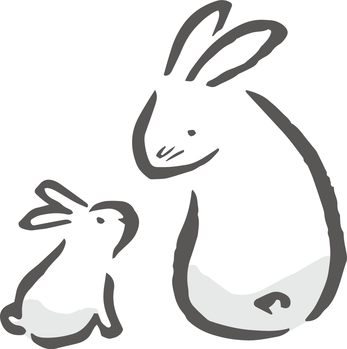 かわいい振り返って子うさぎを見るうさぎ 筆描き風ビジネス2023 卯年イラスト無料 フリー87067に写真・文字を入れる