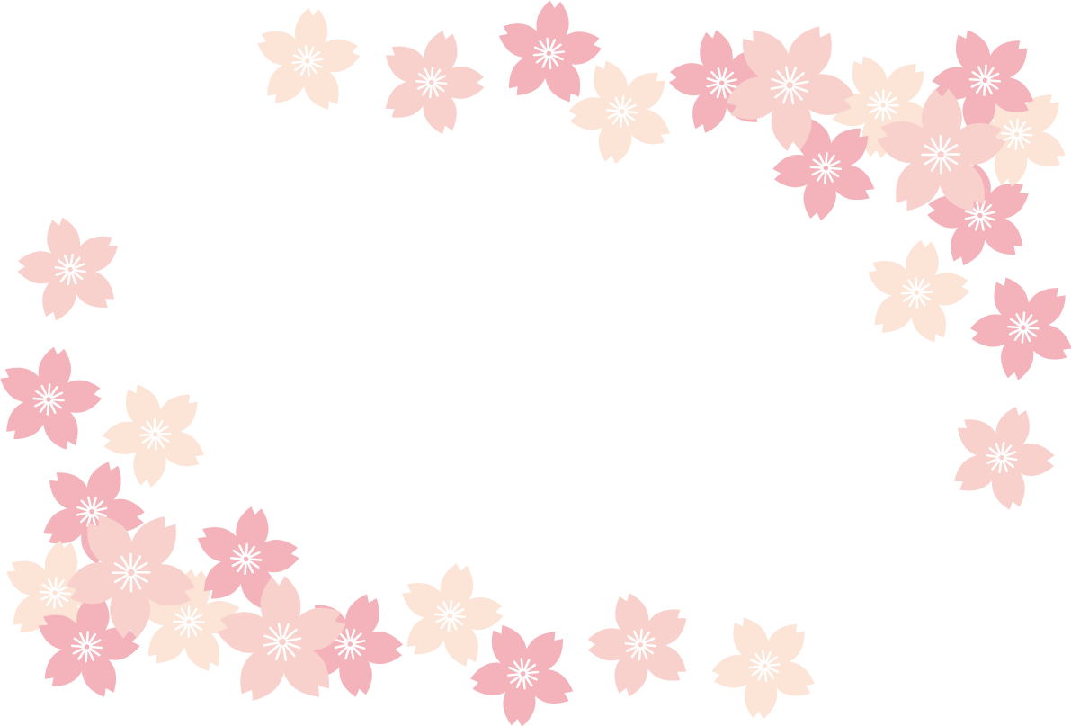 たくさんのかわいい桜の花の角フレーム枠イラスト無料 フリー87081に写真・文字を入れる