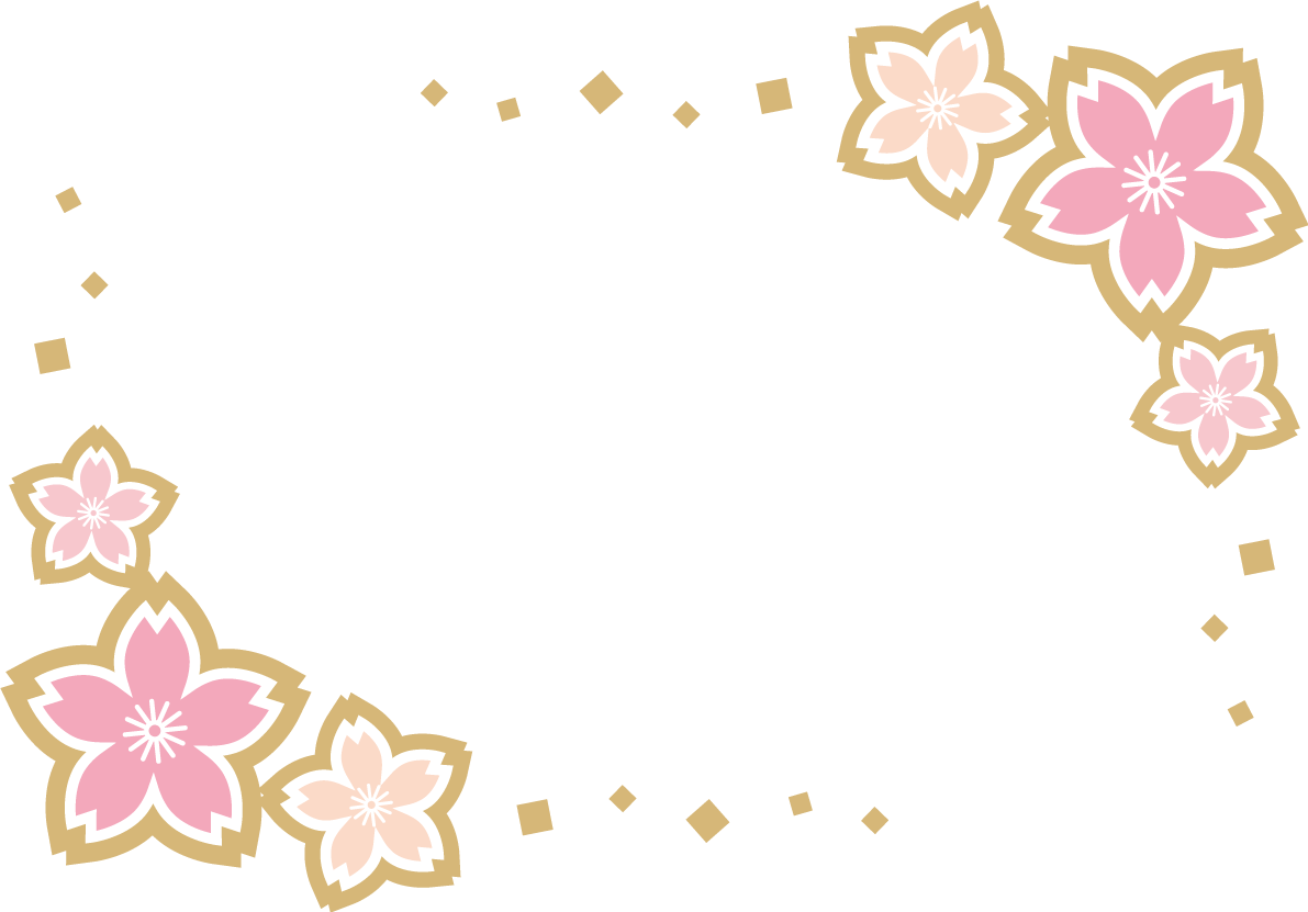かわいい桜の花と四角形の模様の角フレーム枠イラスト無料 フリー87083に写真・文字を入れる