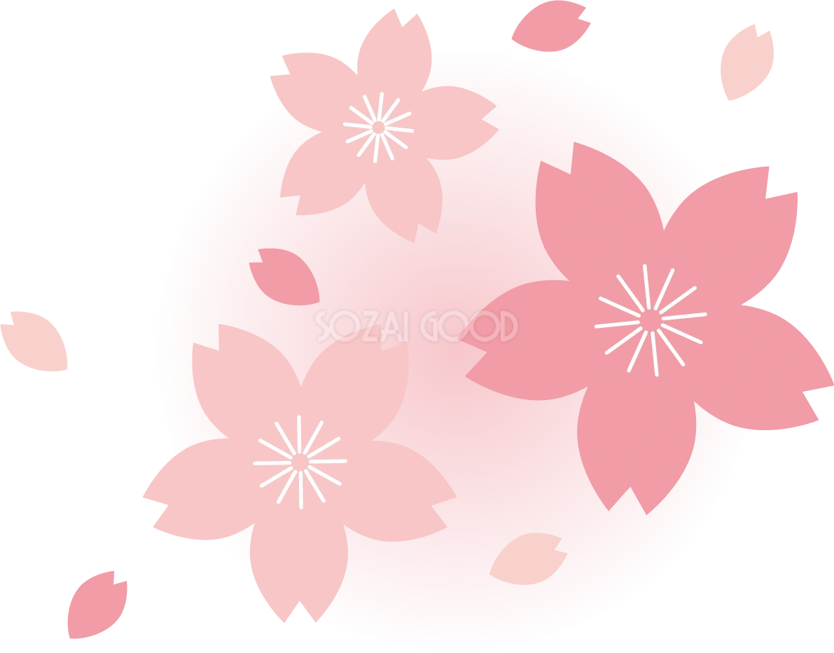 2色のピンクのかわいい桜の花と花びらイラスト無料 フリー87088