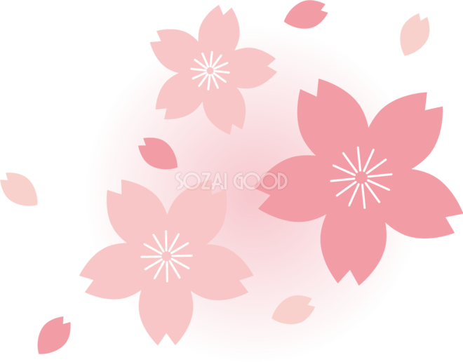2色のピンクのかわいい桜の花と花びらイラスト無料 フリー870 素材good