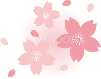 2色のピンクのかわいい桜の花と花びらイラスト無料 フリー87088