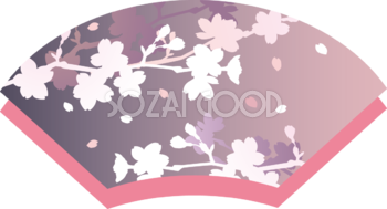 和風 扇形の中にシルエットの夜桜の枝イラスト無料 フリー87099