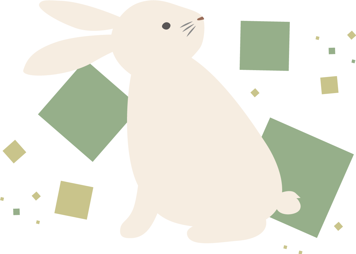 たくさんの四角形の模様と振り向くかわいい うさぎ 和風ビジネス2023 卯年イラスト無料 フリー87106に写真・文字を入れる