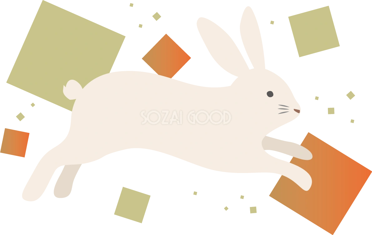 たくさんの四角形の模様と走るかわいい うさぎ 和風ビジネス2023 卯年イラスト無料 フリー87107