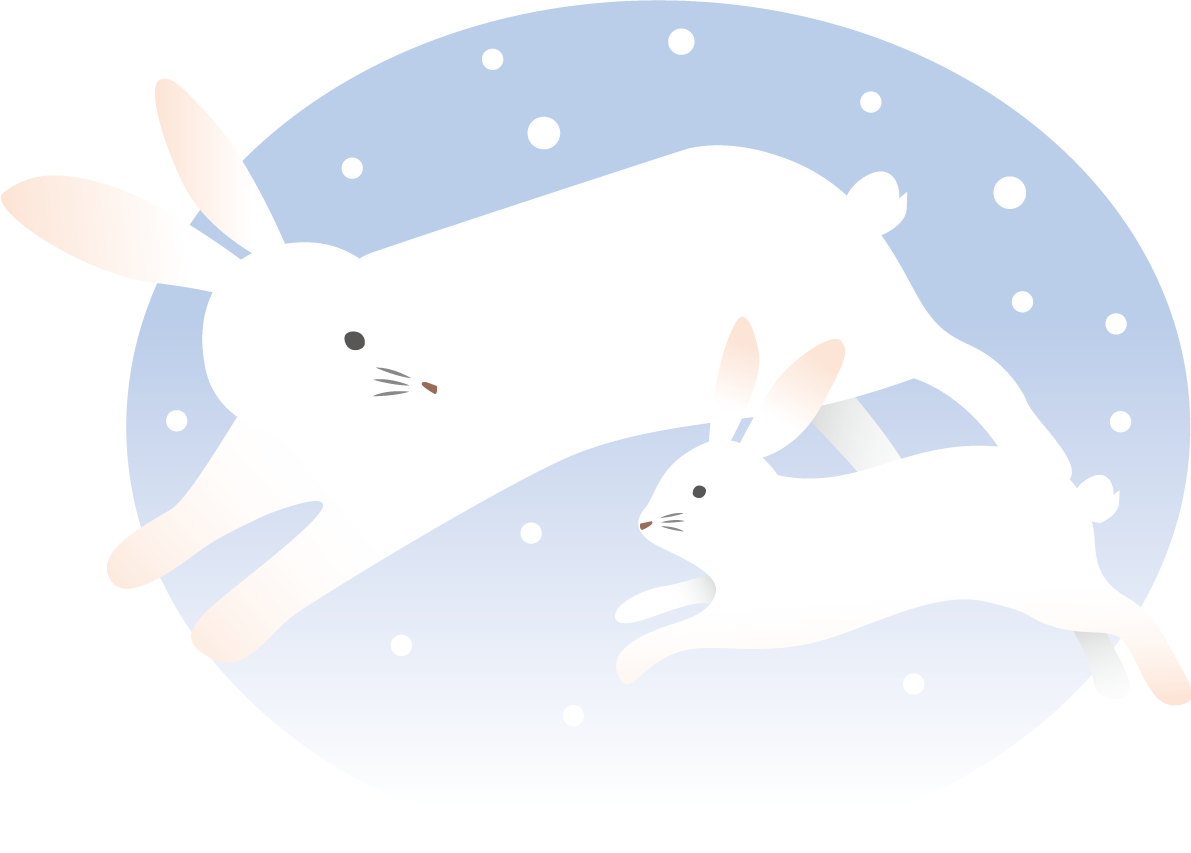 雪の中で走る親子のかわいい うさぎ ビジネス2023 卯年イラスト無料 フリー87113に写真・文字を入れる