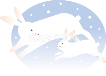 雪の中で走る親子のかわいい うさぎ ビジネス2023 卯年イラスト無料 フリー87113