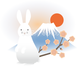 富士山と初日の出と梅とかわいい うさぎ 和風ビジネス2023 卯年イラスト無料 フリー87118