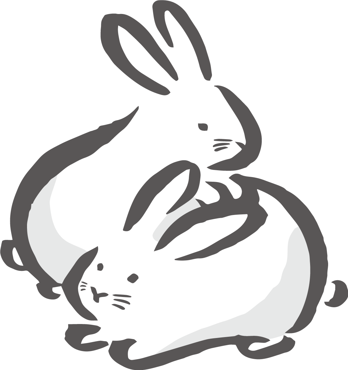 上に乗っかってじゃれ合う2羽のかわいい うさぎ 筆描き風ビジネス2023 卯年イラスト無料 フリー87124に写真・文字を入れる