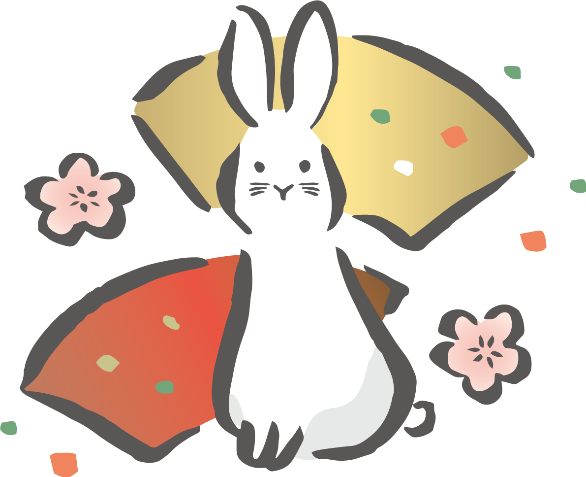 和風かわいい うさぎと2つの扇形 筆描き風ビジネス2023 卯年イラスト無料 フリー87125に写真・文字を入れる