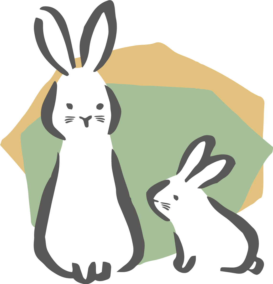 重なる多角形と親子のかわいい うさぎ 筆描き風 和風ビジネス2023 卯年イラスト無料 フリー87127に写真・文字を入れる