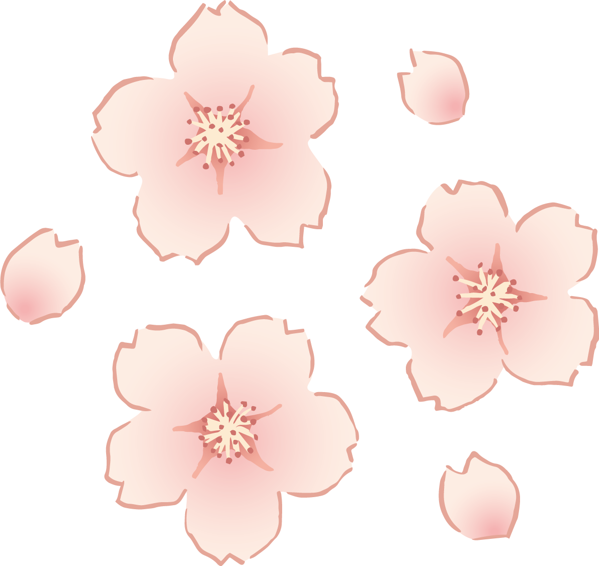 おしゃれなペン画タッチの桜の花と花びらイラスト無料 フリー87129に写真・文字を入れる