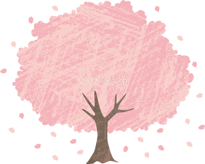 ザラッとしたテクスチャーのかわいい桜の木イラスト無料 フリー87134 | 素材Good