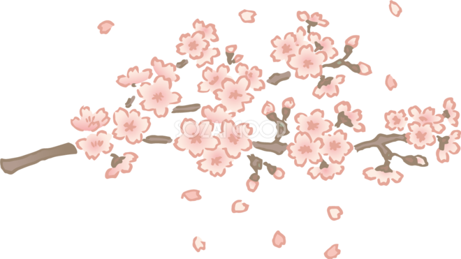 ペン画タッチのかわいい桜の枝と散る花びらイラスト無料 フリー 素材good