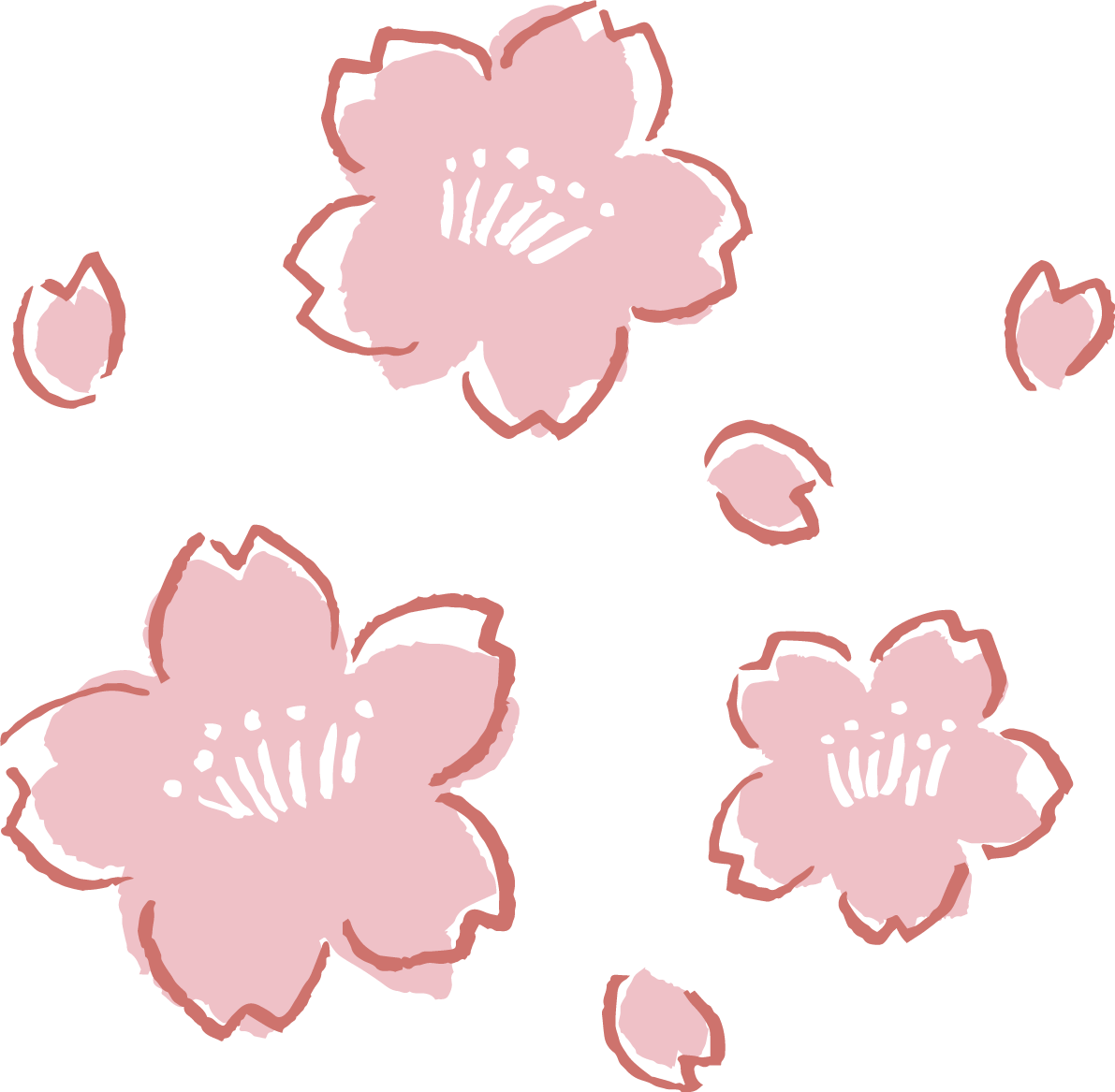 ラフなタッチのかわいい桜の花と花びらイラスト無料 フリー87142に写真・文字を入れる