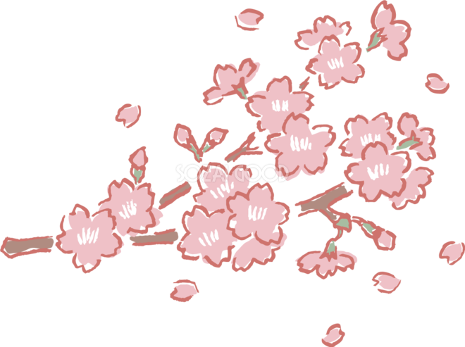ラフなタッチのかわいい桜の枝と散る花びらイラスト無料 フリー 素材good