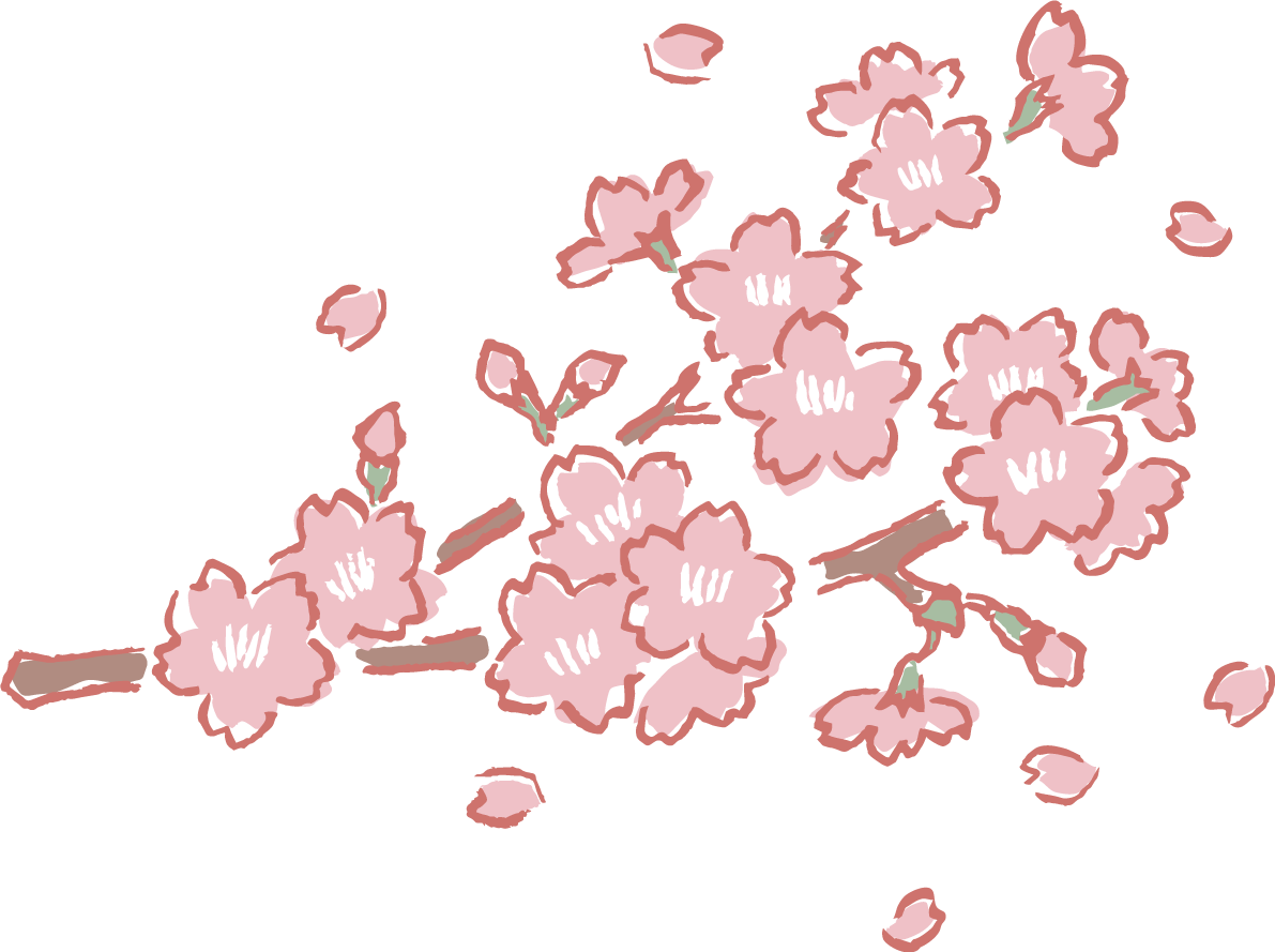 ラフなタッチのかわいい桜の枝と散る花びらイラスト無料 フリー87143に写真・文字を入れる
