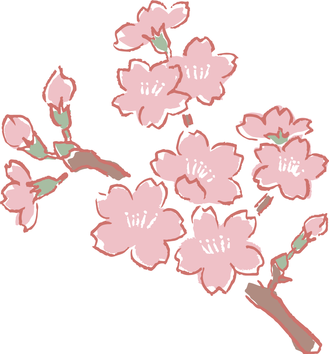 ラフなタッチのかわいい桜の枝の先端部分 イラスト無料 フリー87144に写真・文字を入れる