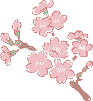 ラフなタッチのかわいい桜の枝の先端部分 イラスト無料 フリー87144