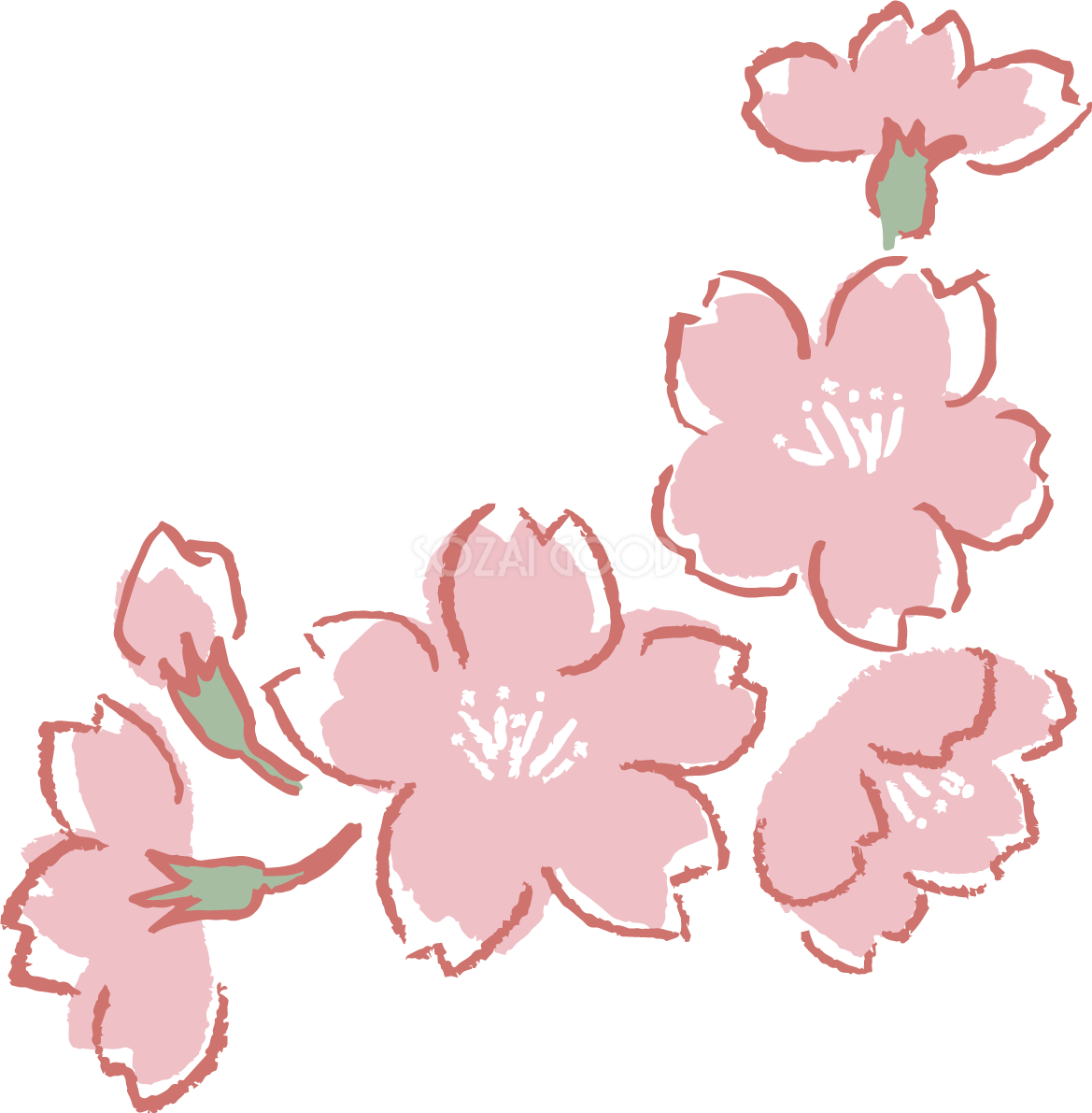 ラフなタッチのかわいい桜のの右下用のイラスト無料 フリー87150