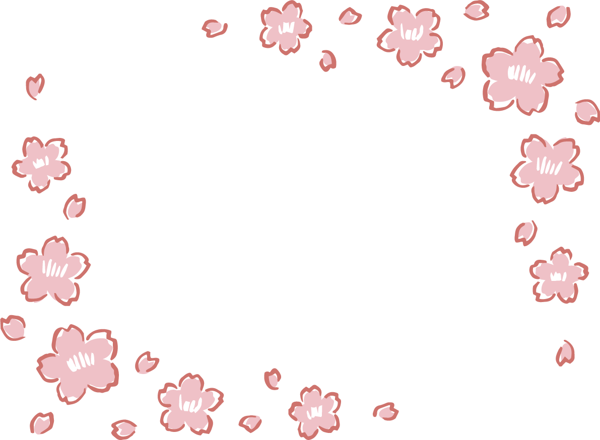 ラフなタッチのかわいい桜の花と花びらの角フレーム枠イラスト無料 フリー87151に写真・文字を入れる