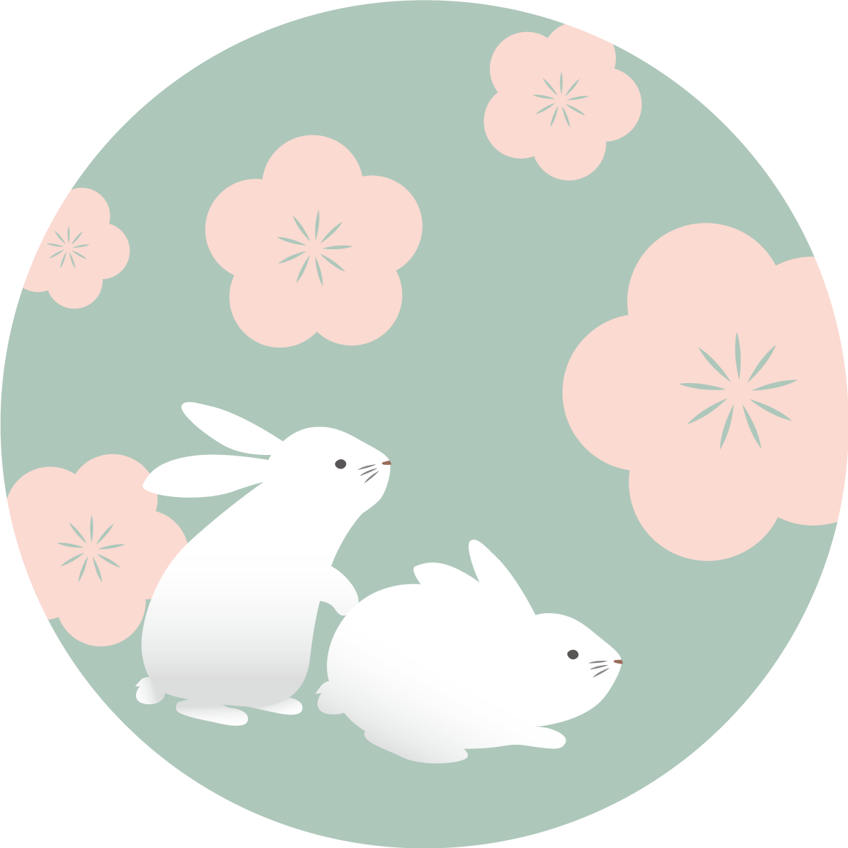 円の中に梅の花と2羽のうさぎ ビジネス2023 卯年イラスト無料 フリー87161に写真・文字を入れる