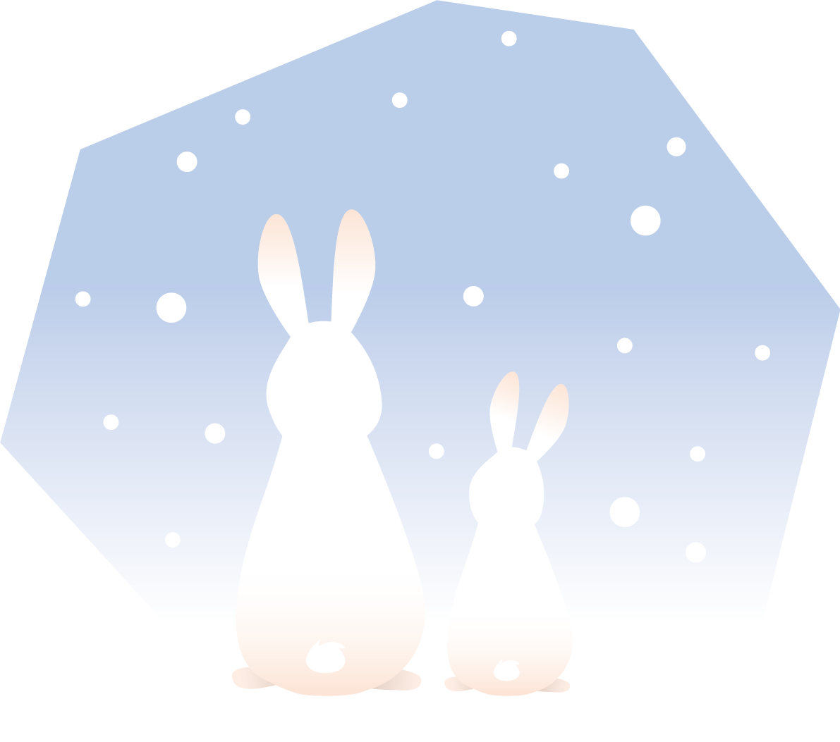 雪を見つめる後ろ姿の親子のうさぎ ビジネス2023 卯年イラスト無料 フリー87170に写真・文字を入れる