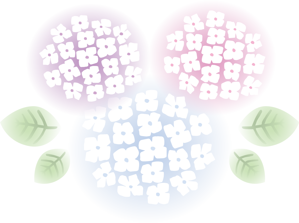 ぼかしたタッチの3色(青 ピンク 紫)の紫陽花(アジサイ)イラスト(梅雨)無料 フリー87185に写真・文字を入れる