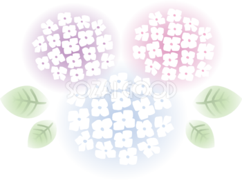 ぼかしたタッチの3色(青 ピンク 紫)の紫陽花(アジサイ)イラスト(梅雨)無料 フリー87185