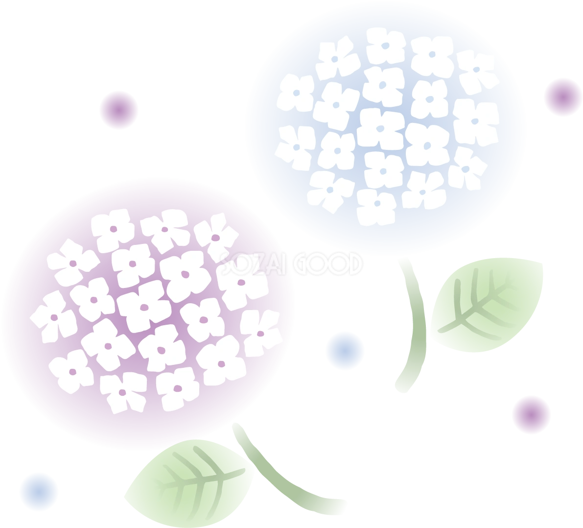 ぼかしたタッチの青と紫の紫陽花(アジサイ)イラスト(梅雨)無料 フリー87186
