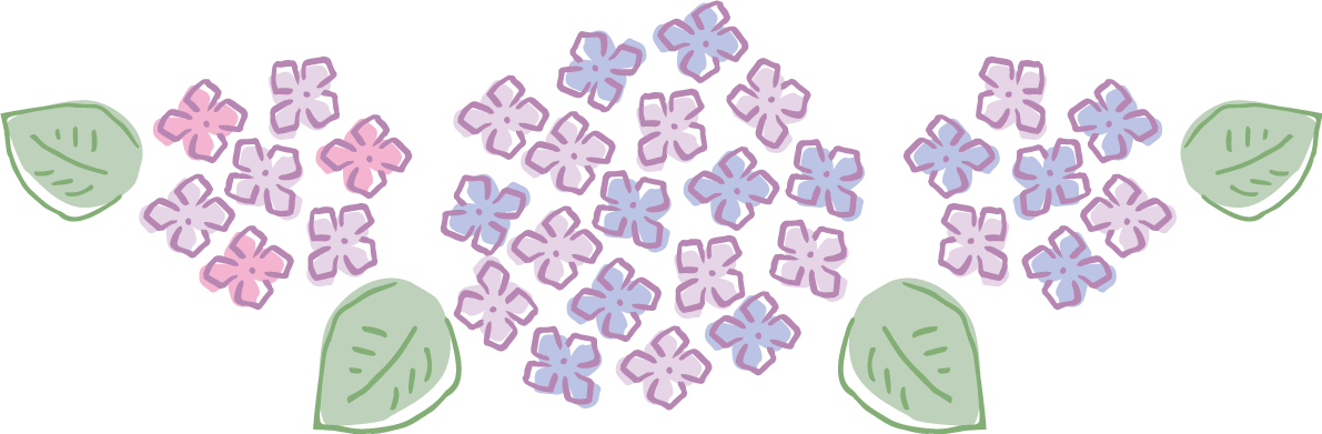 ラフなタッチの2色(ピンク 青)の並んだ紫陽花(アジサイ)イラスト(梅雨)無料 フリー87187に写真・文字を入れる
