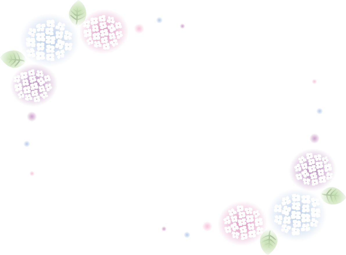 ぼかしたタッチ ピンク 紫 青 の紫陽花(アジサイ)の角フレーム枠イラスト(梅雨)無料 フリー87199に写真・文字を入れる