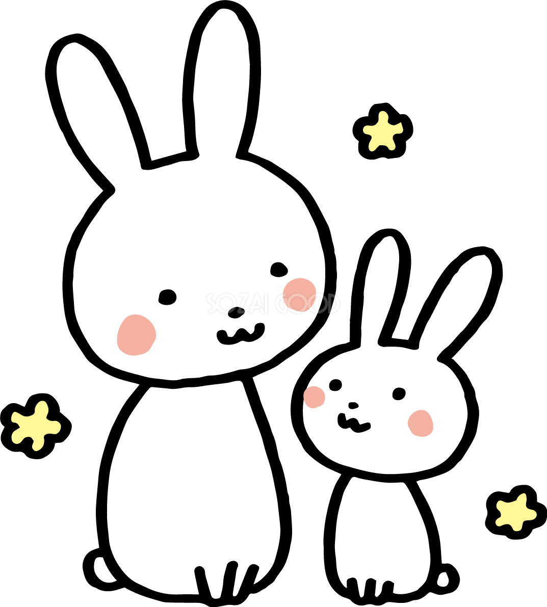 座って見つめ合う親子のうさぎ かわいい2023 卯年イラスト無料 フリー87218