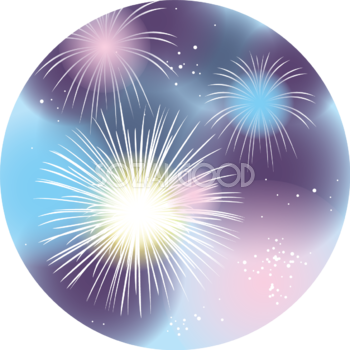 円の中に幻想的な光の打ち上げ花火 綺麗な花火イラスト無料 フリー87241