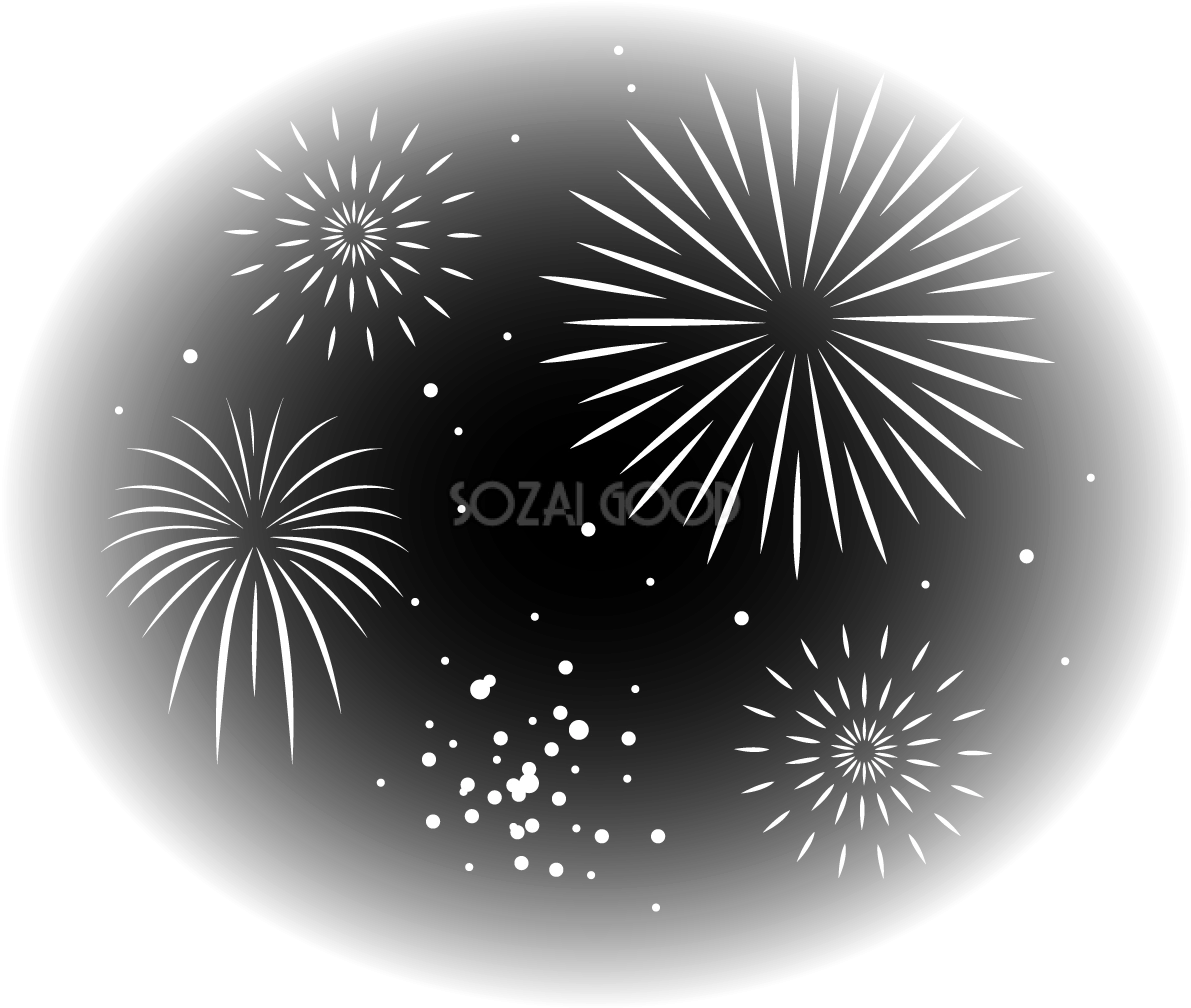 モノクロ(白黒)の背景に打ち上げ花火 おしゃれ花火イラスト無料 フリー87242
